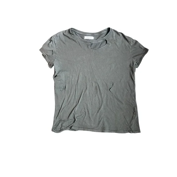 ANINE BING Black Distressed Cutout Tee Shirt Womens Size XS